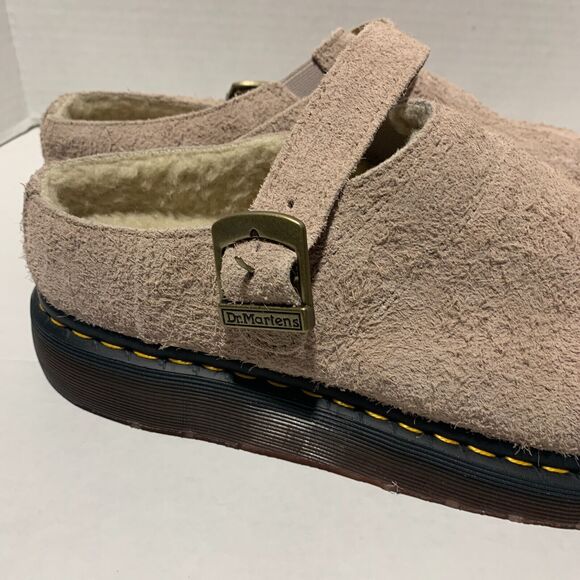 Dr Martens Isham Men\'s Sz 13 Taupe Long Napped Suede Buckle Fur Lined Clog main image 12